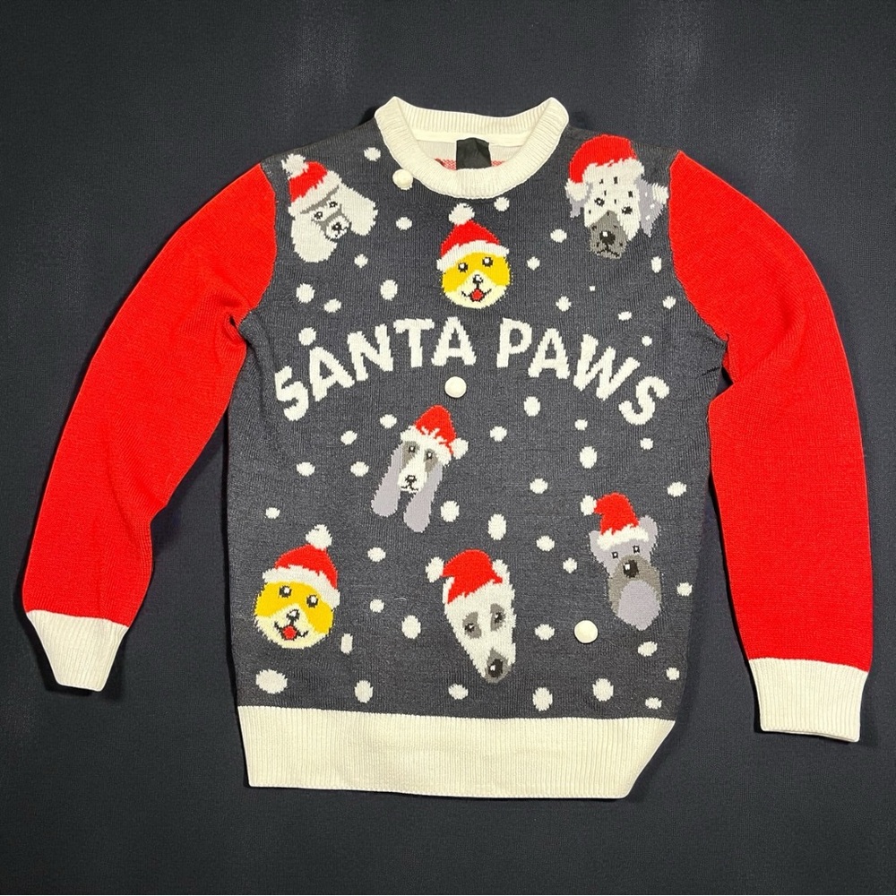 Santa Paws H&M Medium Sweater Long Sleeve Christmas Dogs Snow